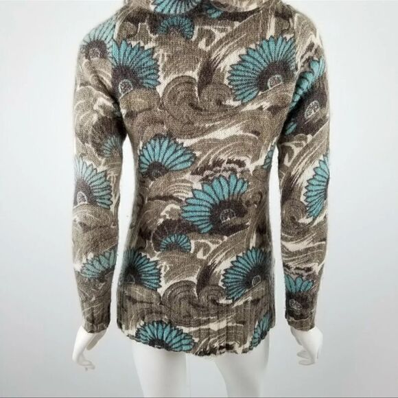 Leifsdottir Anthropologie Cardigan Floral Sweater Size XS Blue & Tan Wool Mohair - Picture 8 of 9